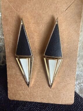Gold Geometric Black & White Drop post back Earrings